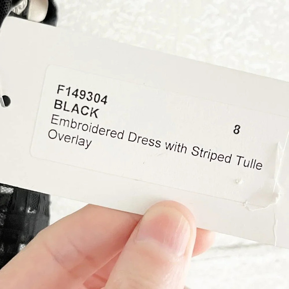 Lela Rose Black Embroidered Dress with Striped Tulle Overlay Women's Size 8 NWT - Picture 8 of 10